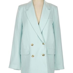 Zara Women's Light Blue Double-Breasted Blazer - Size Small